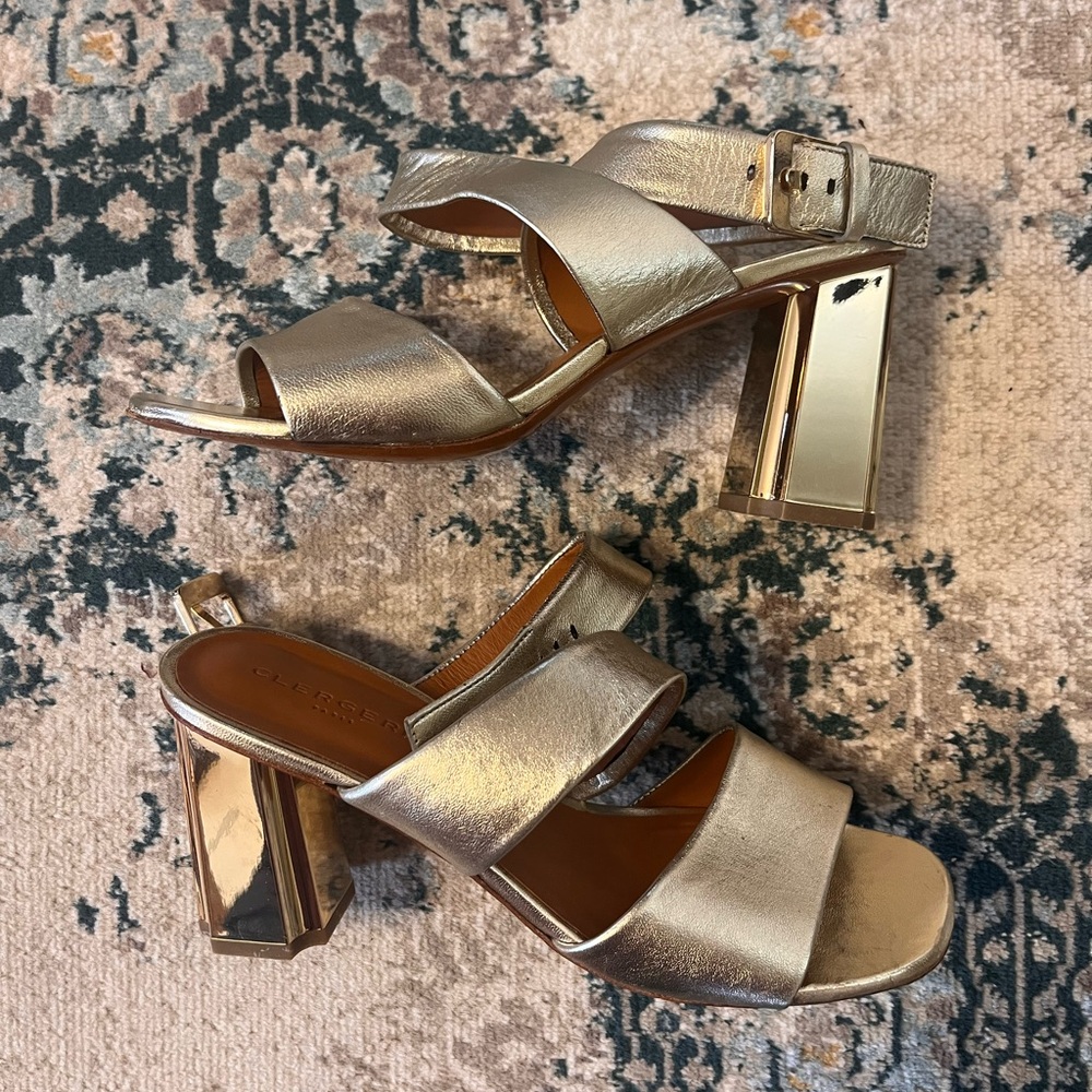 Robert Clergerie Gold Metallic Leather Strappy Sandals sz 38/US 7